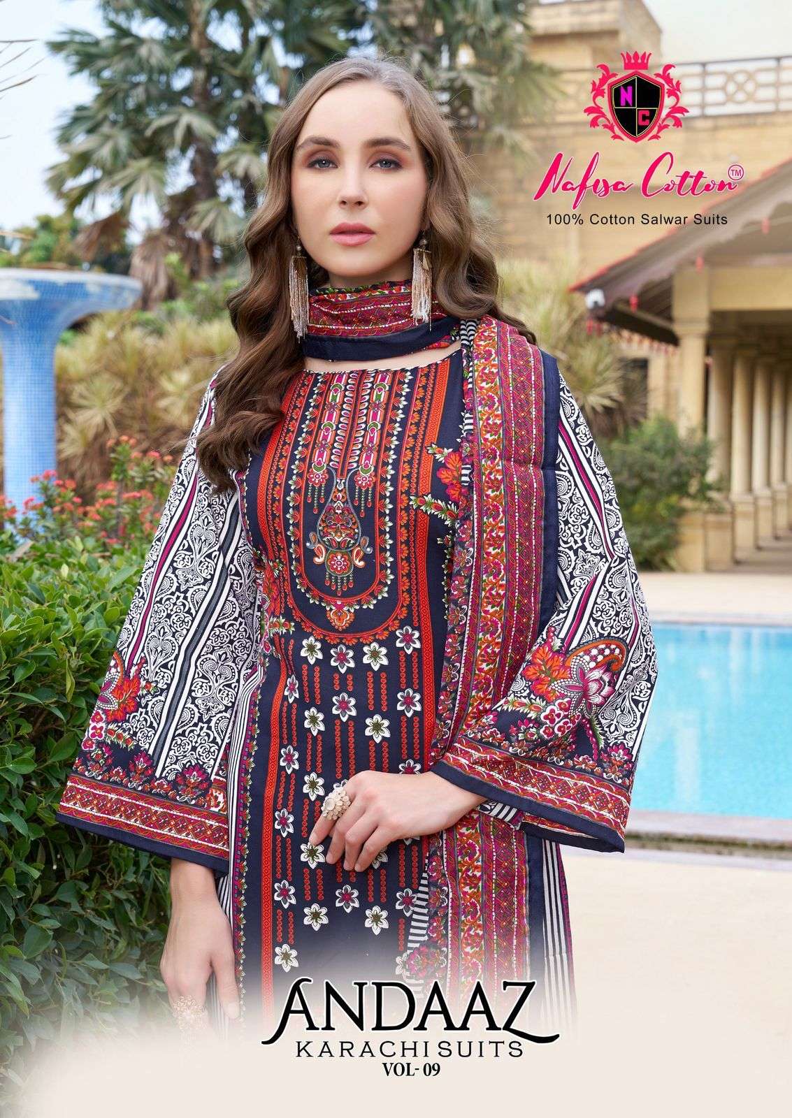 ANDAAZ KARACHI SUITS VOL 09 MODEL AND OPEN PIC BY NAFISAH COTTON